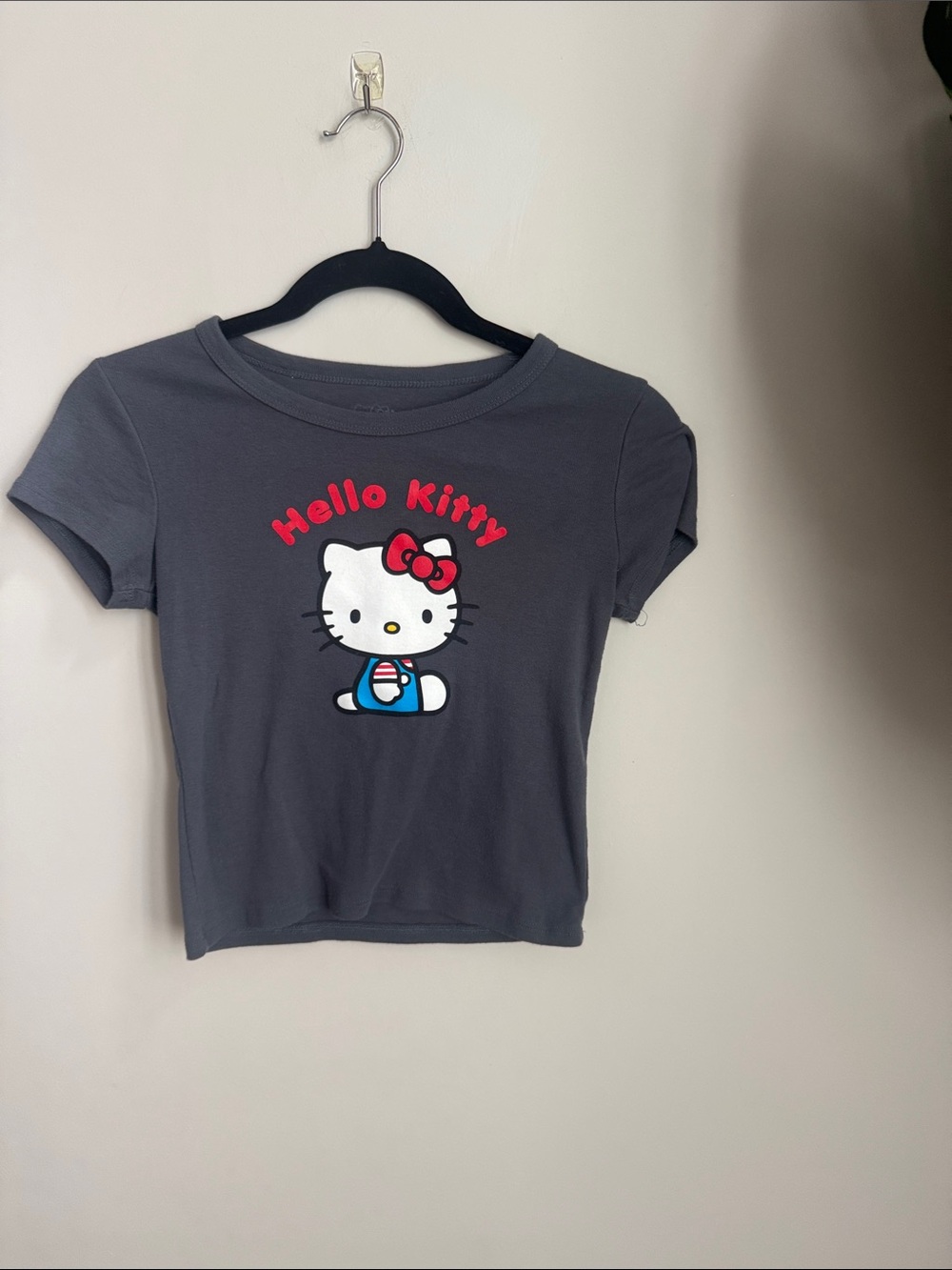 Sanrio Hello Kitty Short Sleeve Tee in Gray with Red Accents